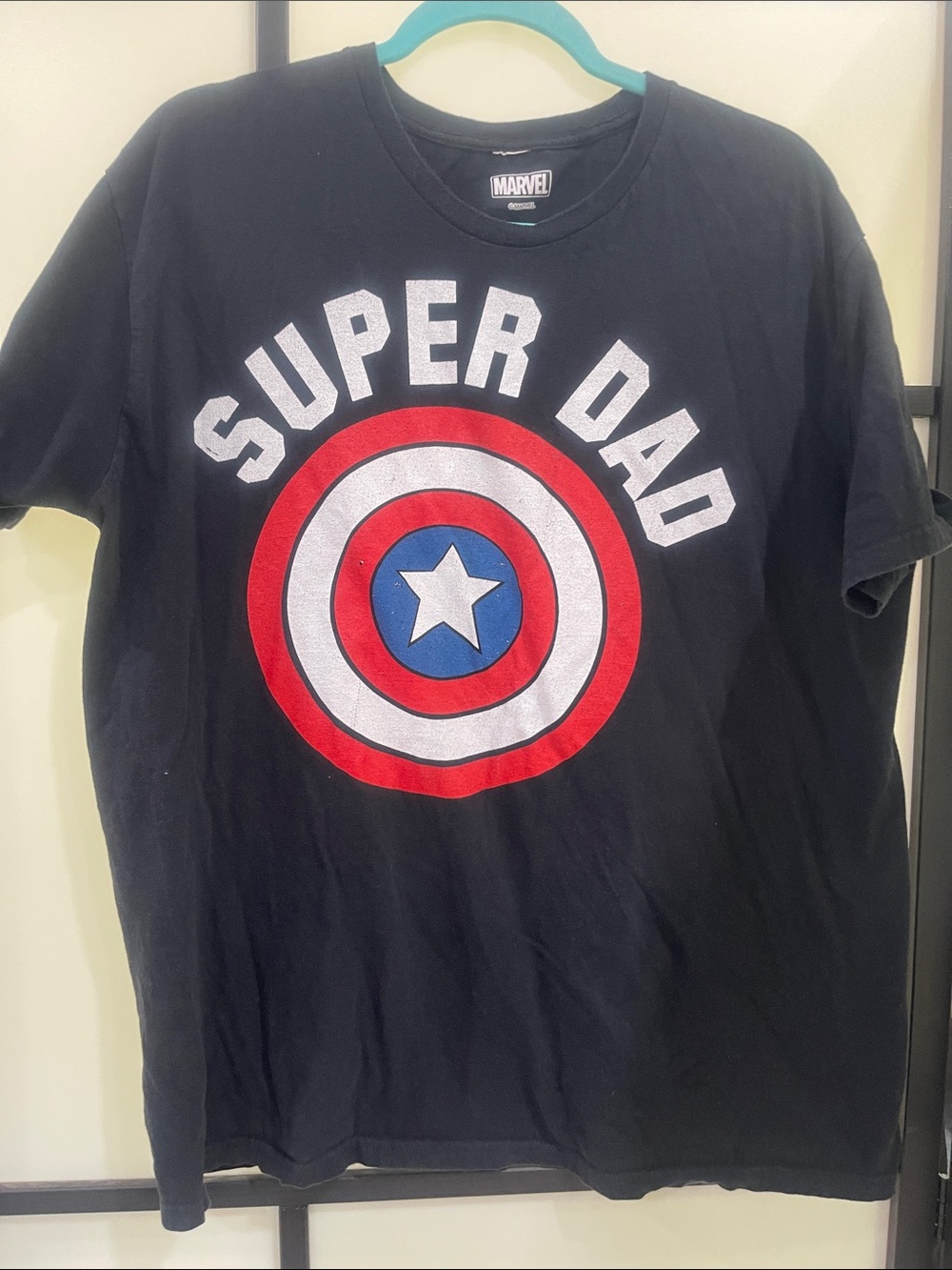 Marvel Black Tee with Red, White & Blue Shield - Super Dad